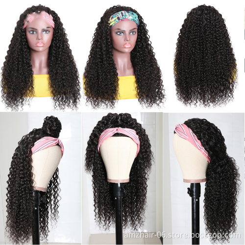 Cheap Virgin Brazilian Cuticle Aligned Natural Remy Human Hair Headband Wig 180% Density Glueless None Lace Wig For Black Women